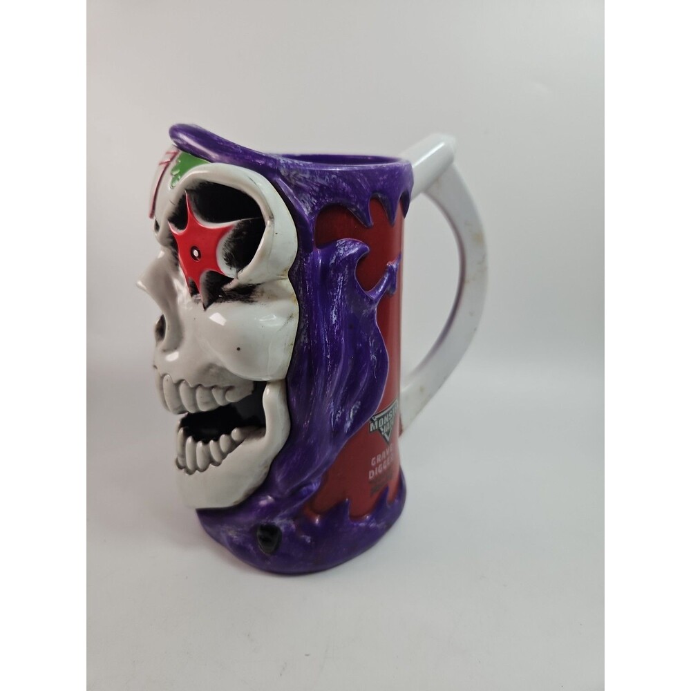 Red Monster Jam Grave Digger Monster Truck Racing Grim Reaper Plastic Mug Cup - Picture 3 of 8